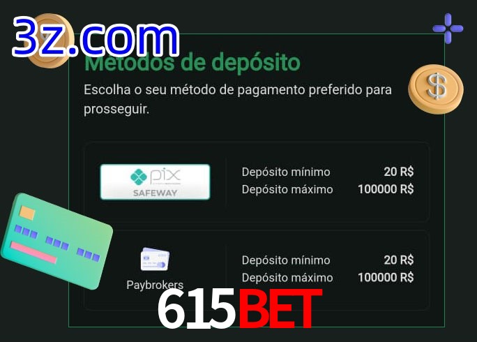O cassino 615BET oferece uma grande variedade de métodos de pagamento
